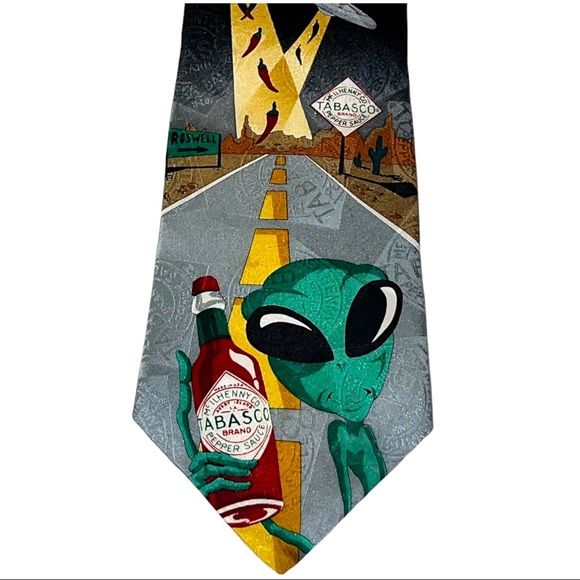 Vintage Tabasco ALIEN UFO Spaceman Sci-Fi Silk Neck Tie - Picture 2 of 7